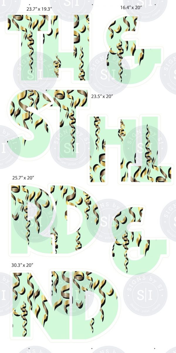 Alphakind Gold Celebration Ribbons on Mint Green Abbreviations Signs