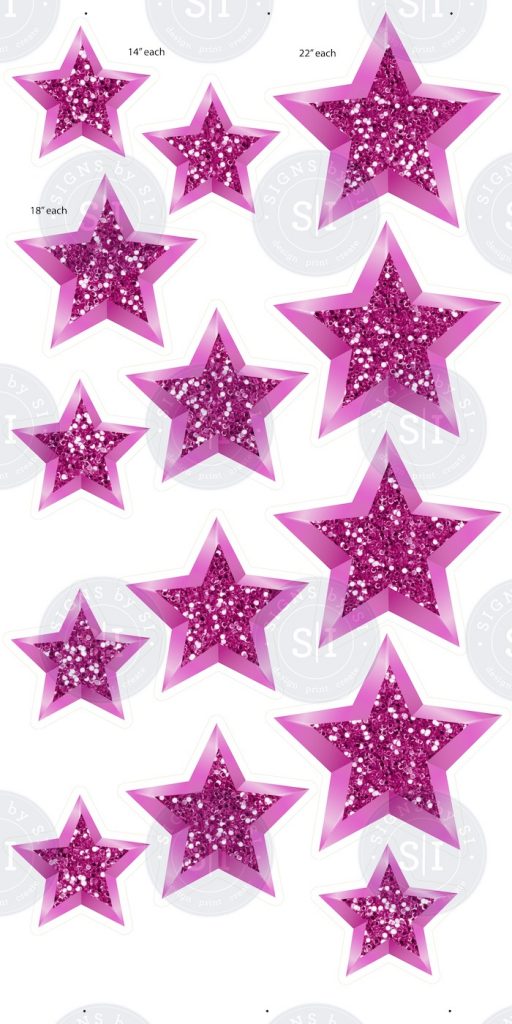 Pink Glitter Stars 14 Pieces Signs by SI