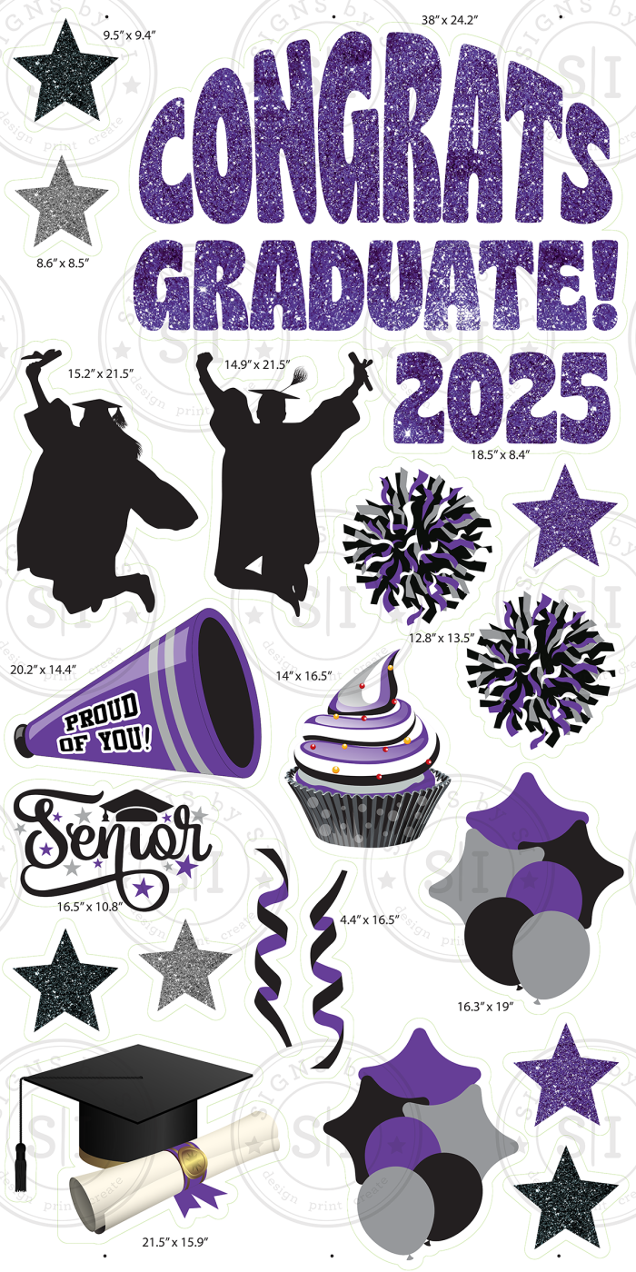 Purple, Silver, Black Graduation Smart Set - 24 Pieces - Image 2