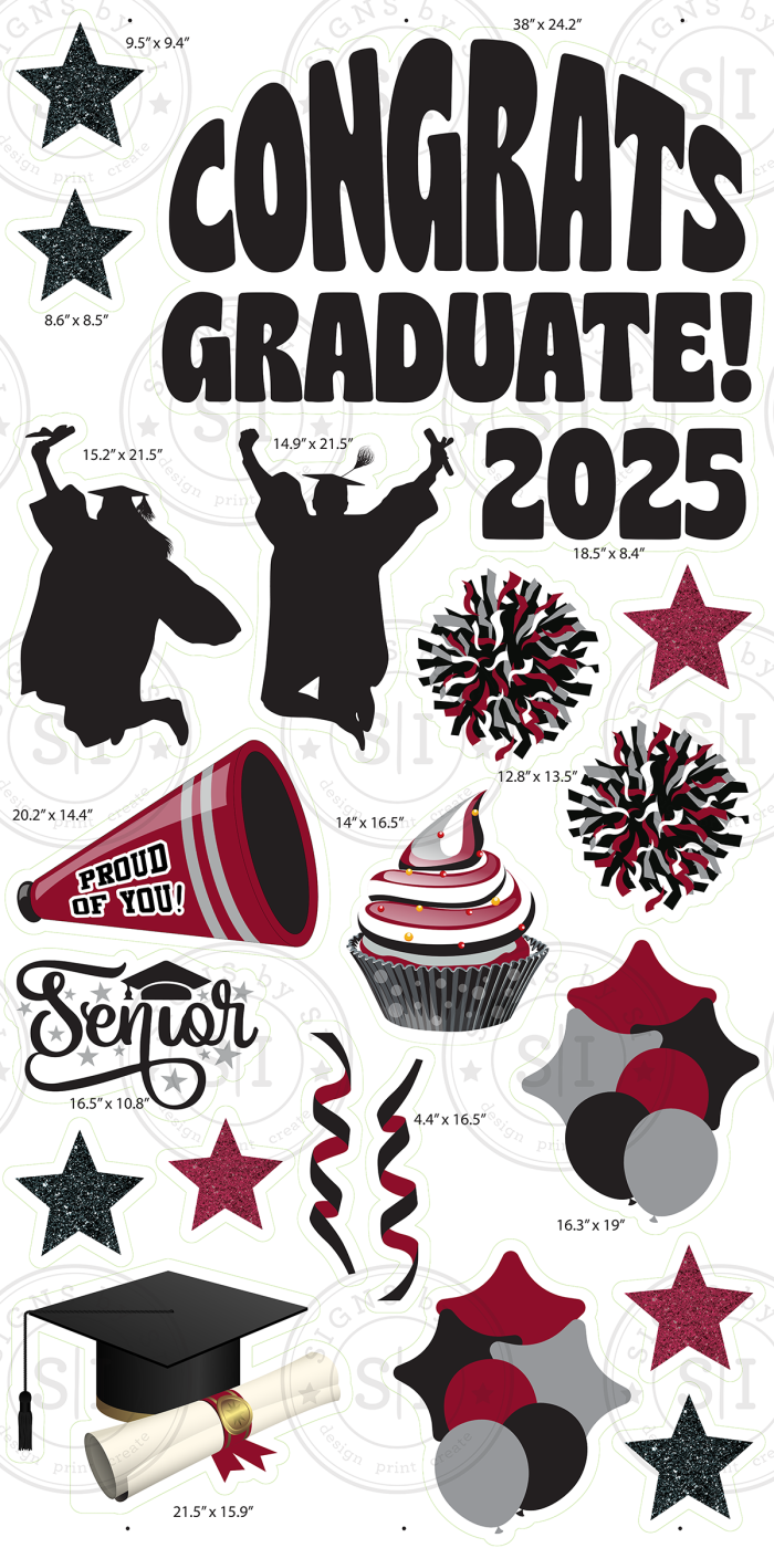 Maroon Burgundy & Black Graduation Smart Set - 24 Pieces - Image 2