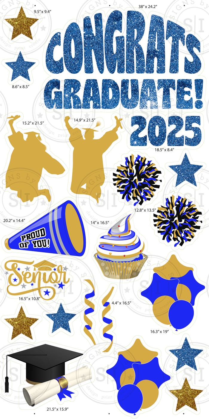 Gold & Blue Glitter Graduation Smart Set - 24 pieces - Image 2