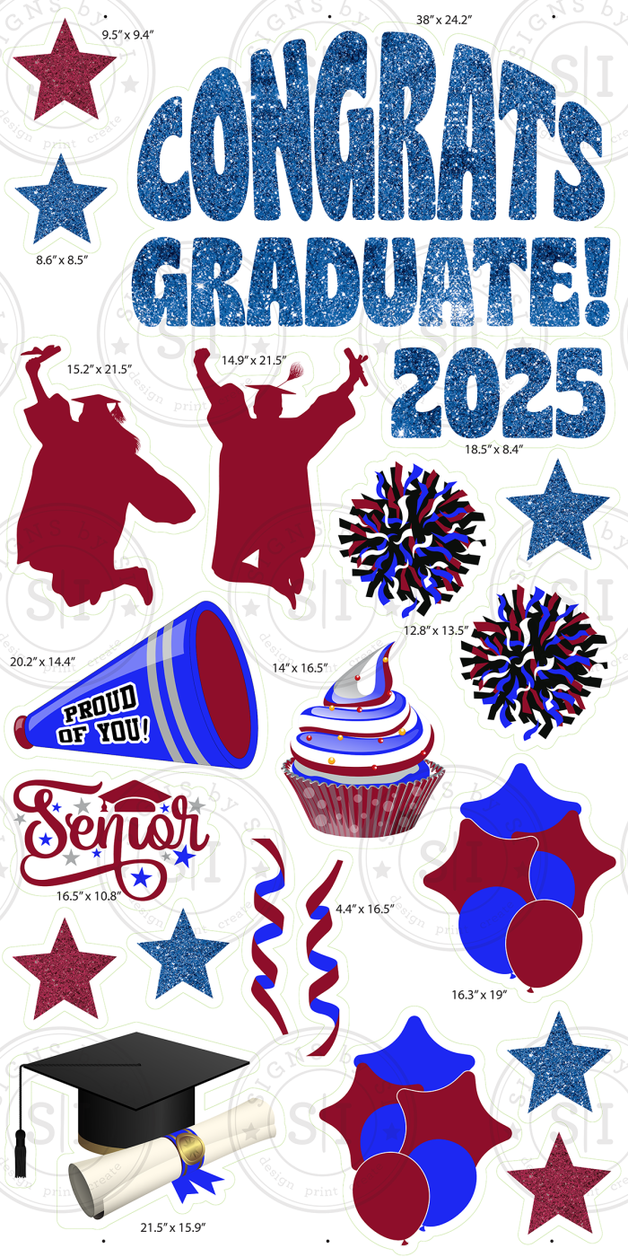 Maroon & Blue Glitter Graduation Smart Set - 24 pieces - Image 2