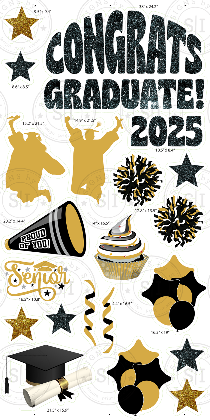 Black Glitter & Gold Graduation Smart Set - 24 Pieces - Image 2