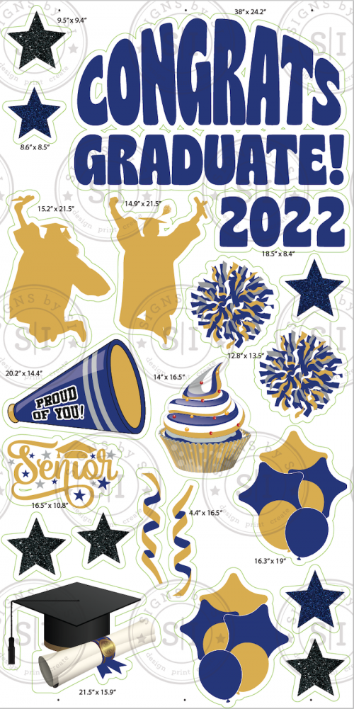 Navy Blue & Gold Graduation Smart Set - 24 Pieces - Signs by SI