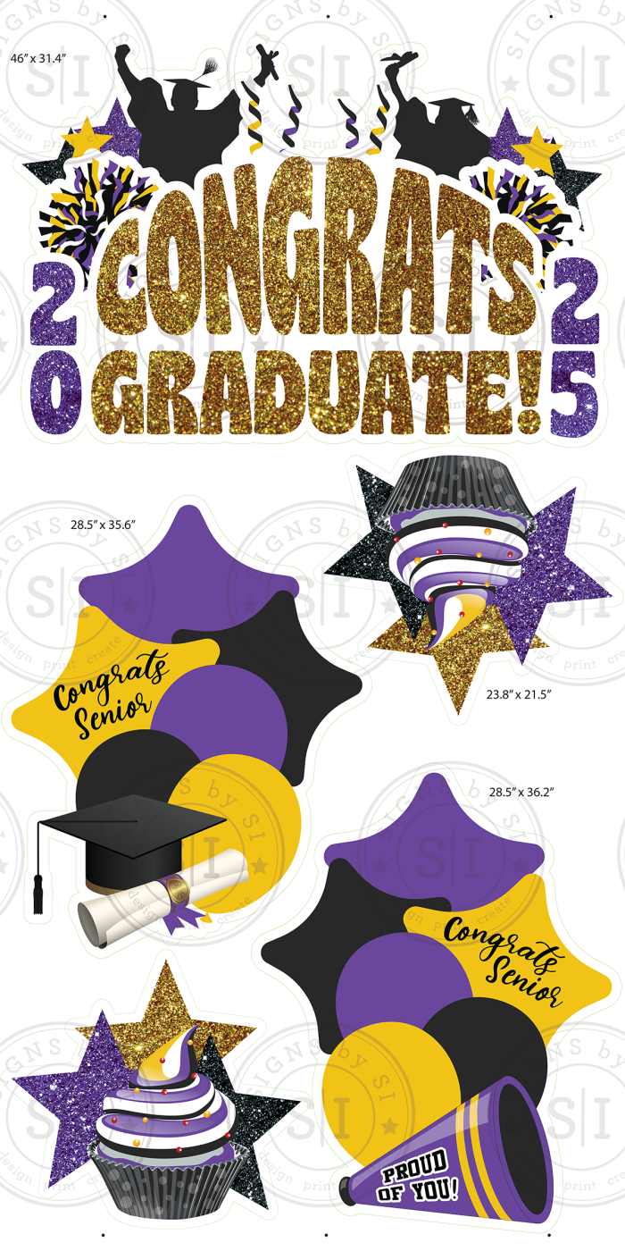 Purple & Gold Glitter Graduation Smart Set - 5 Pieces - Image 2