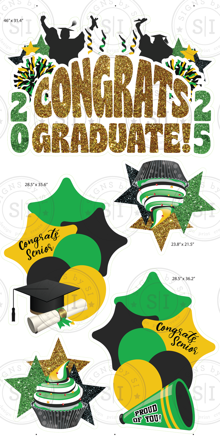 Kelly Green & Gold Glitter Graduation Smart Set - 5 Pieces - Image 2