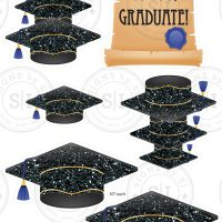 Black Glitter Graduation Caps Smart Set - 13 pieces