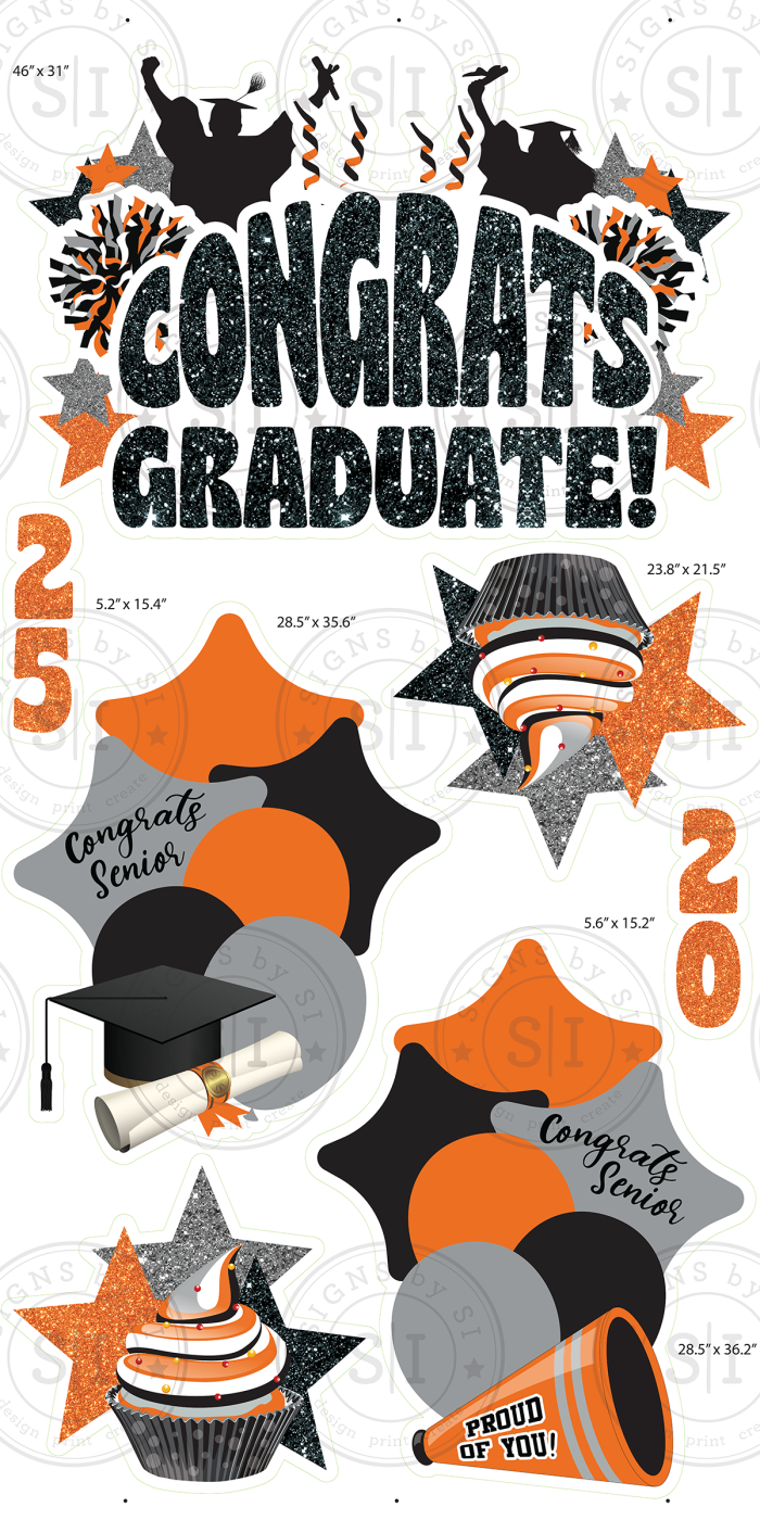 Orange & Black Glitter Graduation Smart Set - 7 Pieces