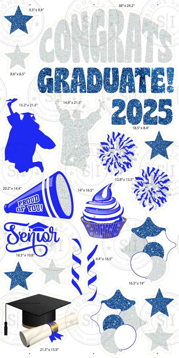 Royal Blue & White Glitter Graduation Smart Set - 24 Pieces - Image 2