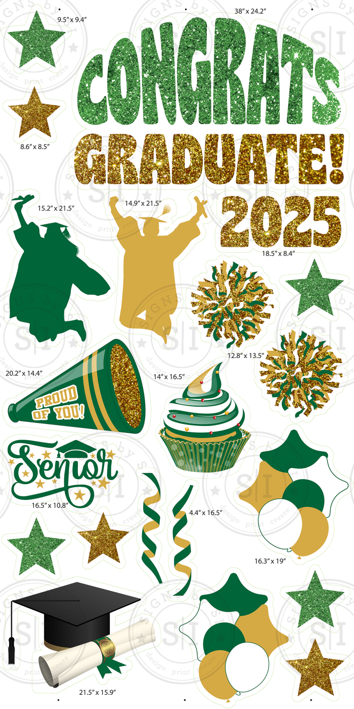 Green & Gold Glitter Graduation Smart Set - 24 Pieces - Image 2