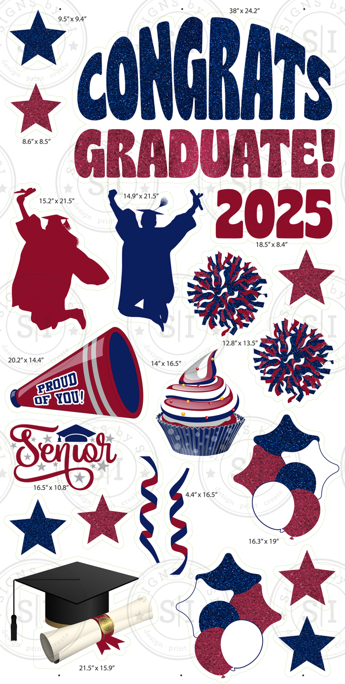 Blue Glitter & Maroon Graduation Smart Set - 24 pieces - Image 2