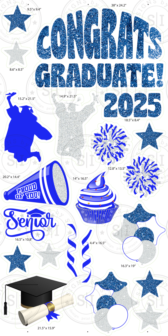 Blue & Silver Graduation Smart Set- Blue & Silver Glitter - 20 pieces