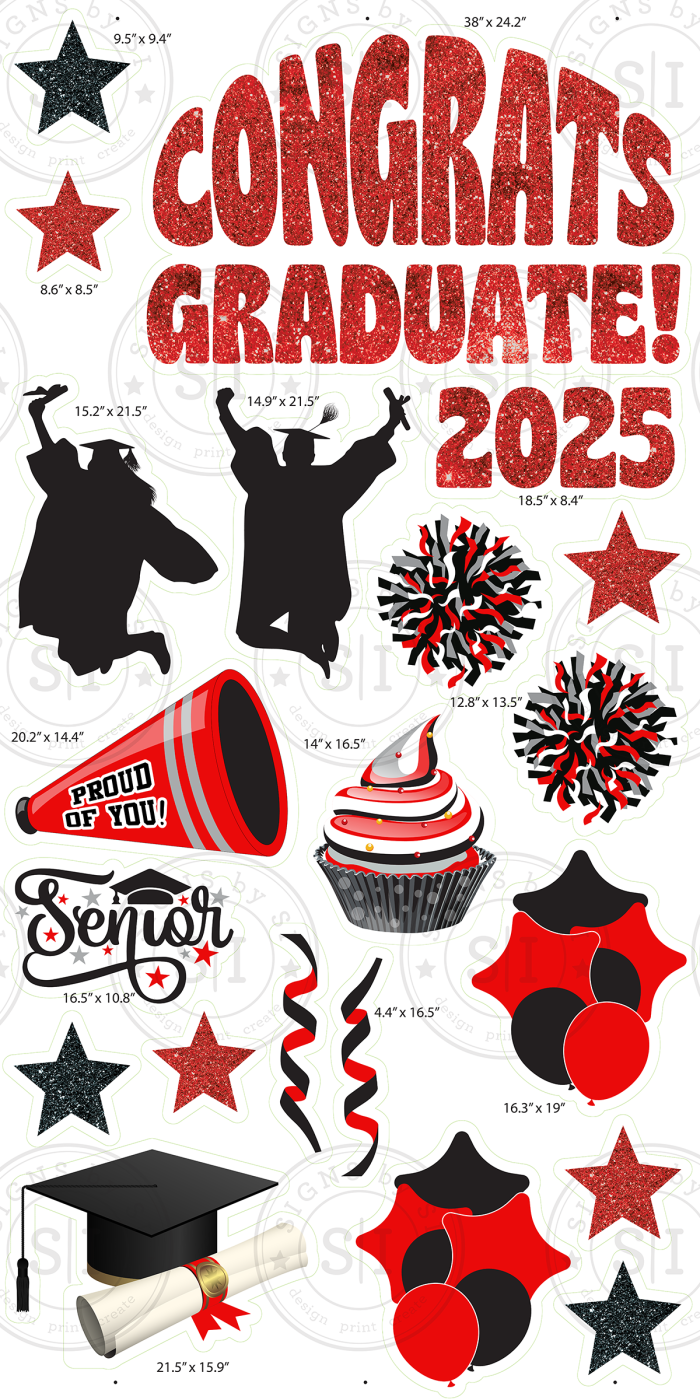 Red & Black Graduation Smart Set- Red Glitter & Silver Glitter - 20 pieces - Image 2