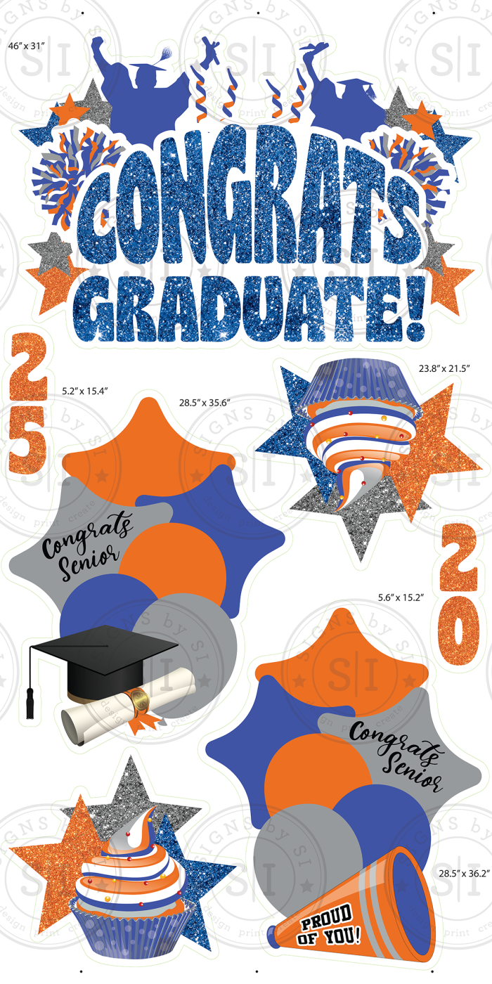 Orange & Blue Glitter Graduation Smart Set - 7 Pieces - Image 2