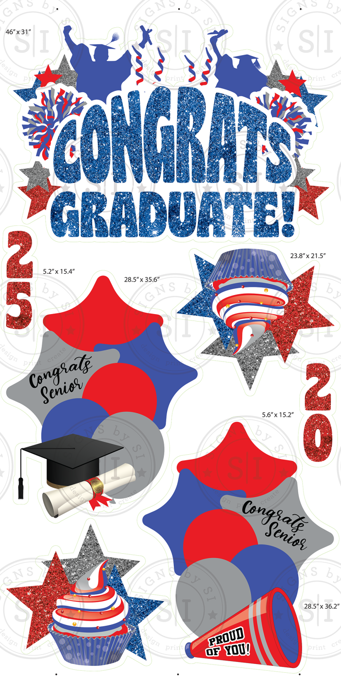 Red & Blue Glitter Graduation Smart Set - 7 Pieces