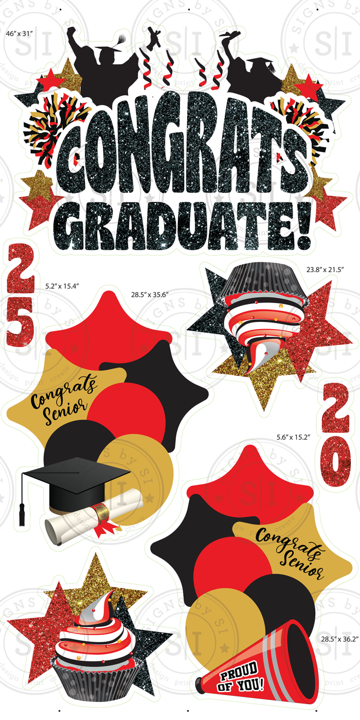 Red, Gold & Black Glitter Graduation Smart Set - 7 Pieces - Image 2