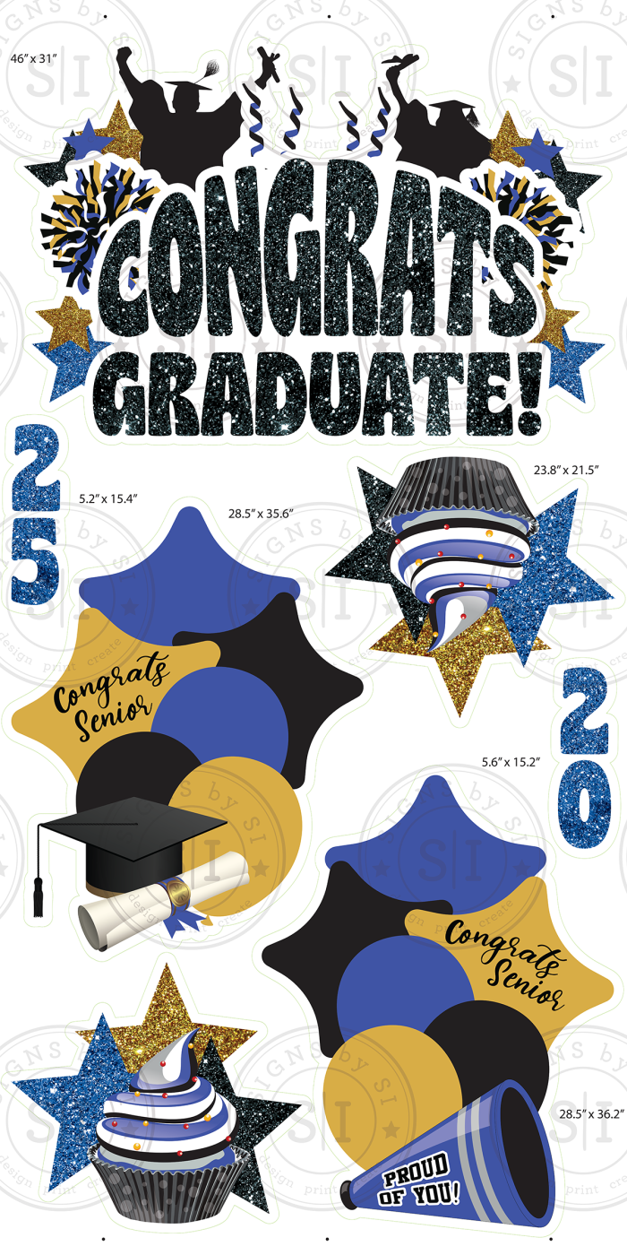 Blue, Gold & Black Glitter Graduation Smart Set - 7 Pieces - Image 2