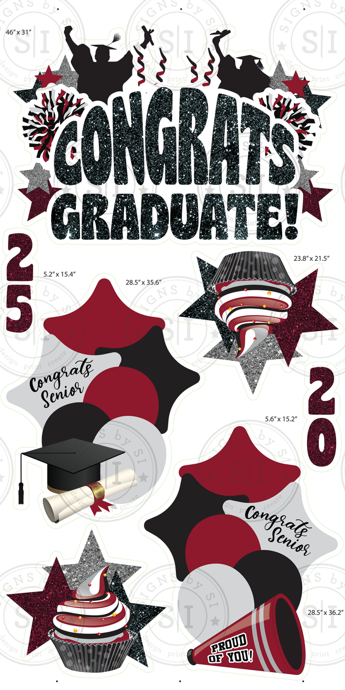 Burgundy & Black Glitter Graduation Smart Set - 7 Pieces - Image 2