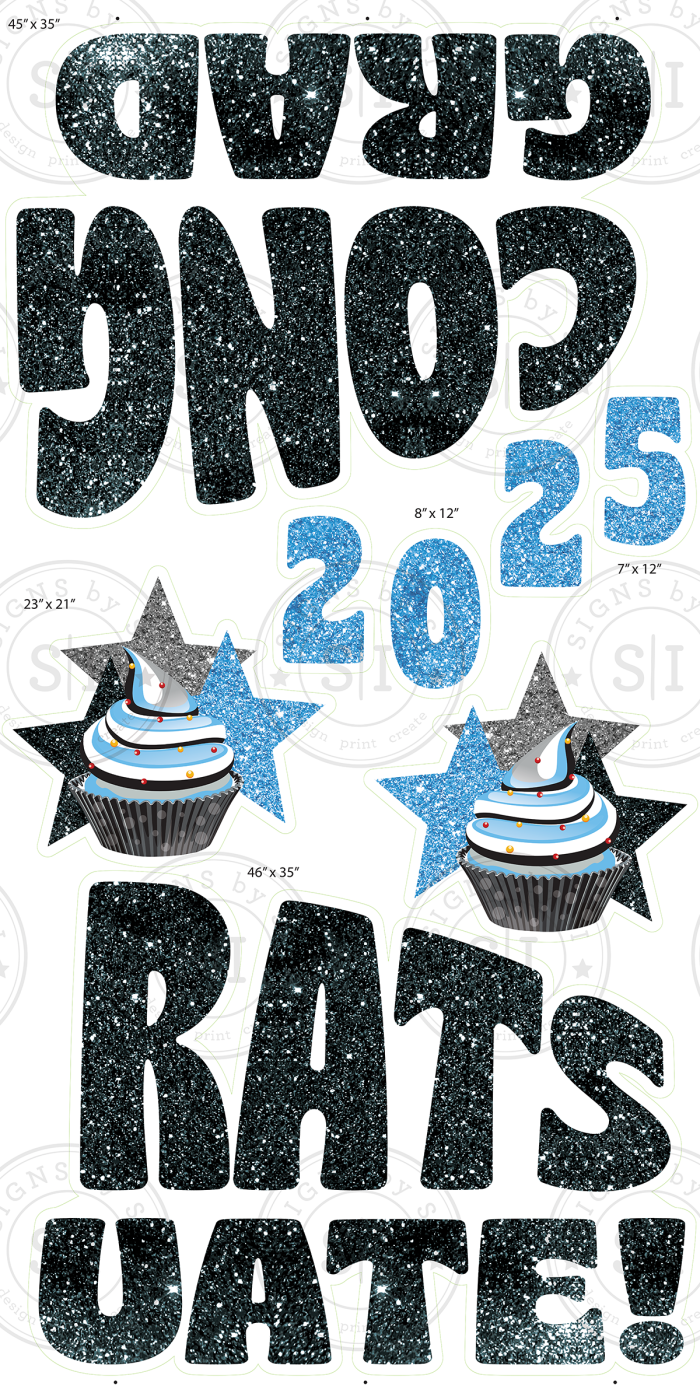 Blue & Black Graduation Smart Set- Blue, Silver and Black Glitter - 8 pieces - Image 2