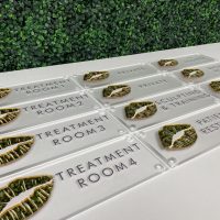 Acrylic Sign for Business or Special Event with Gold Mirror 3D Logo - Image 4