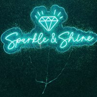 Sparkle and Shine with Diamond Acrylic Neon Sign | Birthday Party Neon Sign | Wedding Neon Sign | Sweet 16 Neon Sign | Bar Bat Mitzvah Business Neon Sign