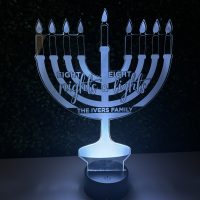 Hanukkah Customized Name Menorah LED Acrylic Light Up Display Centerpiece - Chanukkah Holiday Gift