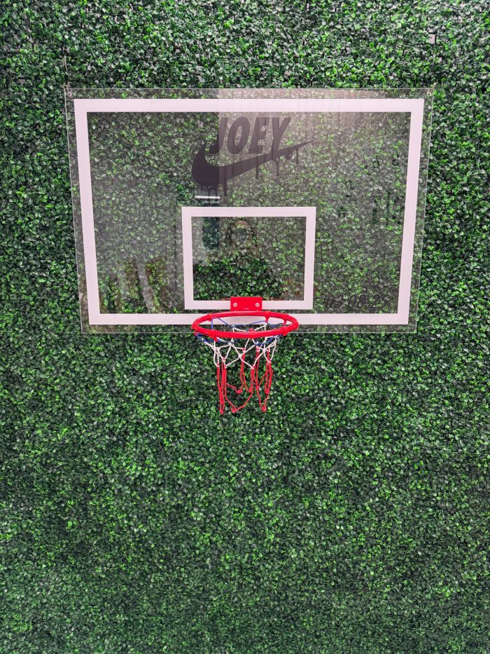 Basketball Hoop Acrylic Layered + Neon Accent Sign In Board for Events, Wedding, Bar/Bat Mitzvahs