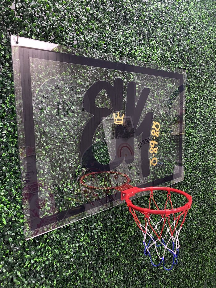 Basketball Theme with Hoop Acrylic Layered + Neon Accent Sign In Board for Events, Wedding, Bar/Bat Mitzvahs - Image 4