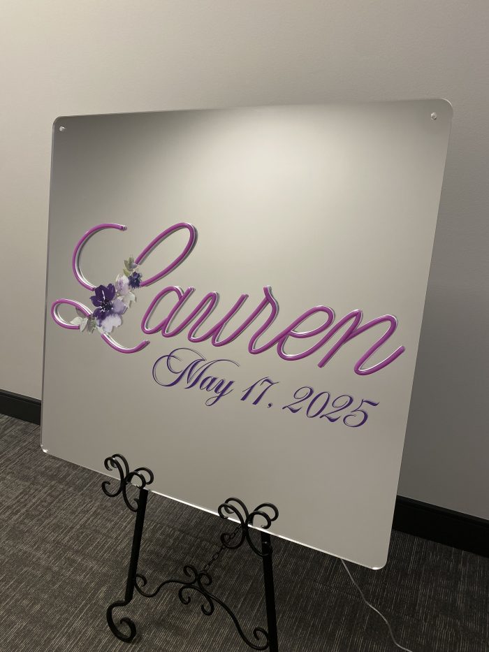 Custom Mirrored Acrylic  + Neon Accent Sign In Board for Events, Wedding, Bar/Bat Mitzvahs - Image 3