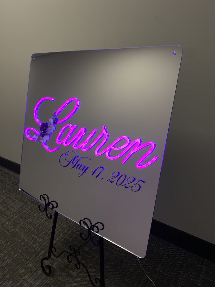 Custom Mirrored Acrylic  + Neon Accent Sign In Board for Events, Wedding, Bar/Bat Mitzvahs - Image 6