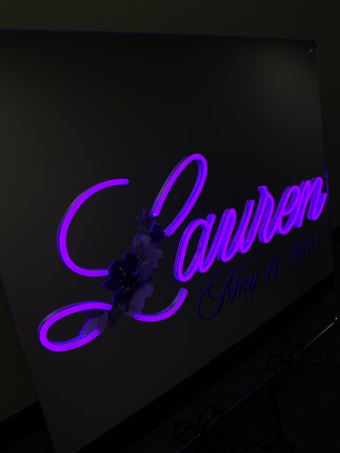 Custom Mirrored Acrylic  + Neon Accent Sign In Board for Events, Wedding, Bar/Bat Mitzvahs - Image 4