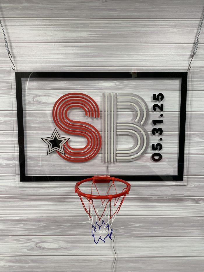 Basketball Theme with Hoop Acrylic Layered + Neon Accent Sign In Board for Events, Wedding, Bar/Bat Mitzvahs - Image 11