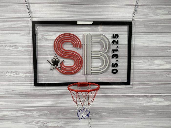 Basketball Theme with Hoop Acrylic Layered + Neon Accent Sign In Board for Events, Wedding, Bar/Bat Mitzvahs - Image 12