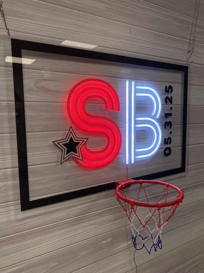 Basketball Theme with Hoop Acrylic Layered + Neon Accent Sign In Board for Events, Wedding, Bar/Bat Mitzvahs - Image 7