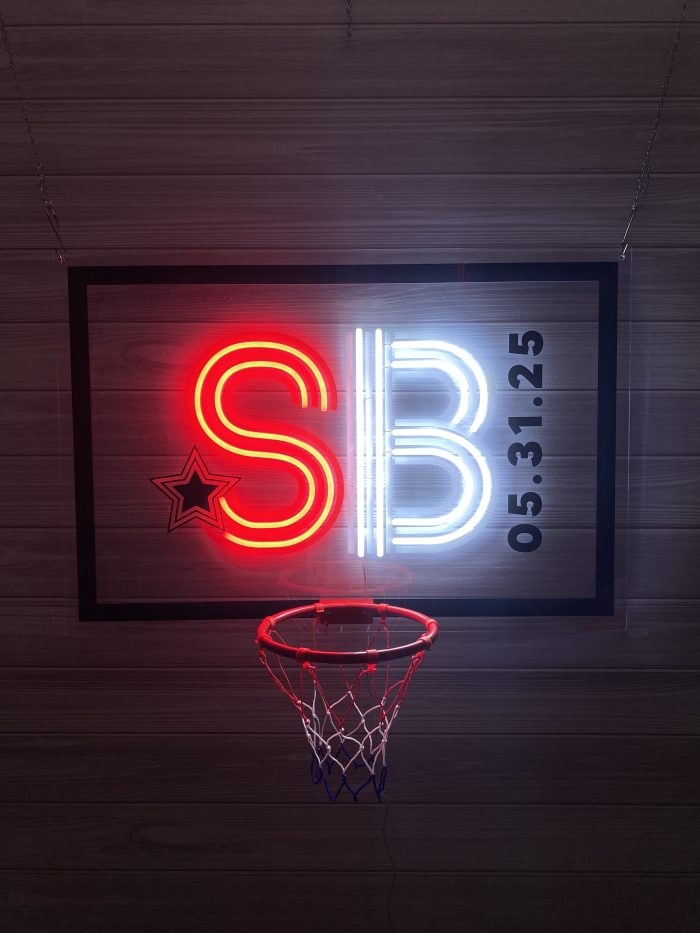 Basketball Theme with Hoop Acrylic Layered + Neon Accent Sign In Board for Events, Wedding, Bar/Bat Mitzvahs - Image 8