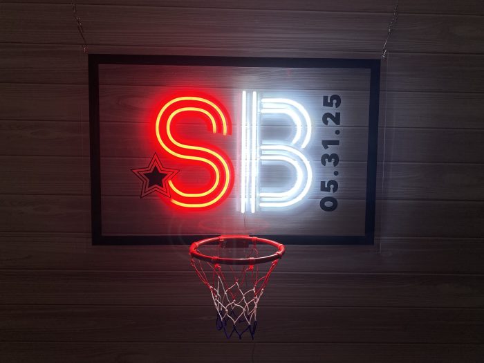 Basketball Theme with Hoop Acrylic Layered + Neon Accent Sign In Board for Events, Wedding, Bar/Bat Mitzvahs - Image 9