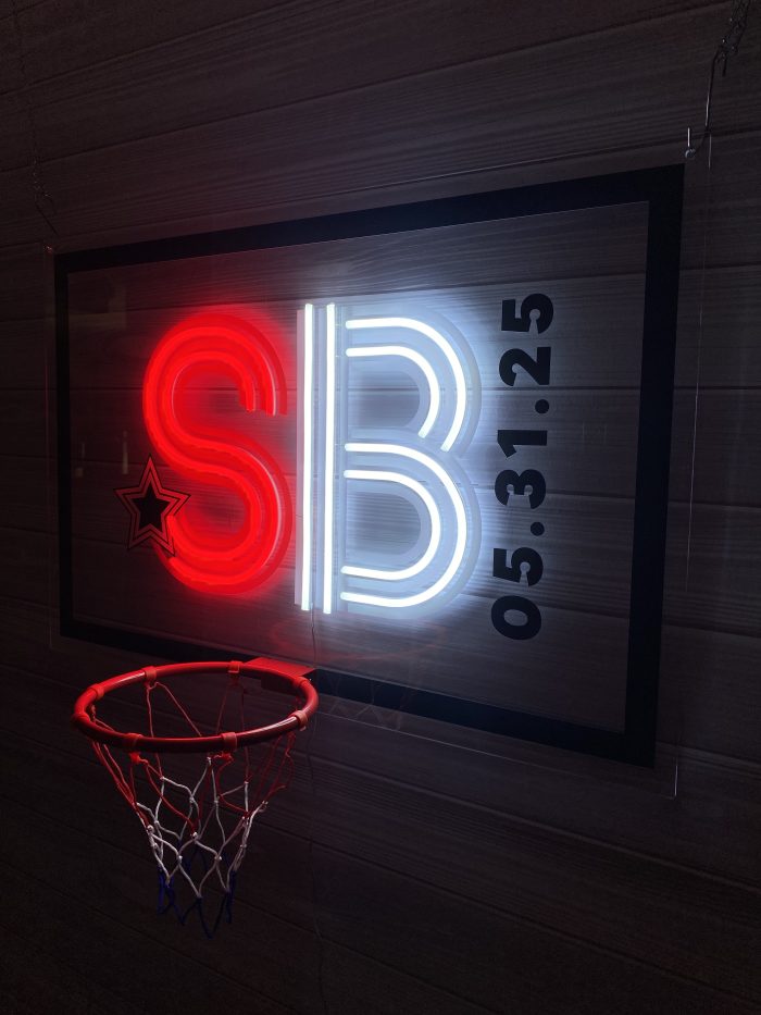 Basketball Theme with Hoop Acrylic Layered + Neon Accent Sign In Board for Events, Wedding, Bar/Bat Mitzvahs - Image 10