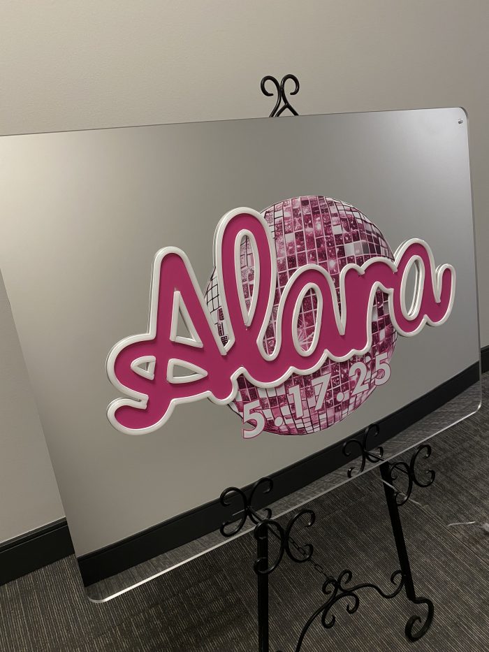Custom Mirrored Acrylic  + Neon Accent Sign In Board for Events, Wedding, Bar/Bat Mitzvahs - Image 3