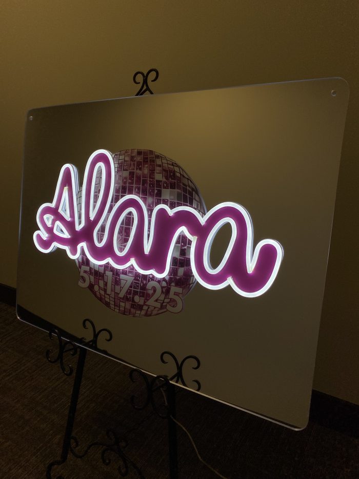Custom Mirrored Acrylic  + Neon Accent Sign In Board for Events, Wedding, Bar/Bat Mitzvahs - Image 2