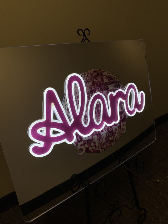 Custom Mirrored Acrylic  + Neon Accent Sign In Board for Events, Wedding, Bar/Bat Mitzvahs - Image 4