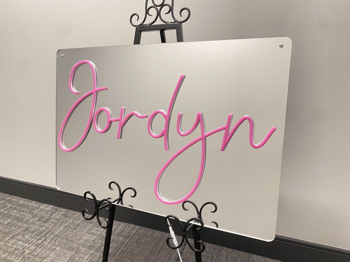 Custom Mirrored Acrylic  + Neon Accent Sign In Board for Events, Wedding, Bar/Bat Mitzvahs - Image 5