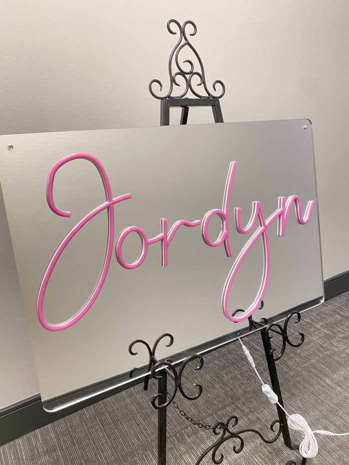 Custom Mirrored Acrylic  + Neon Accent Sign In Board for Events, Wedding, Bar/Bat Mitzvahs - Image 6