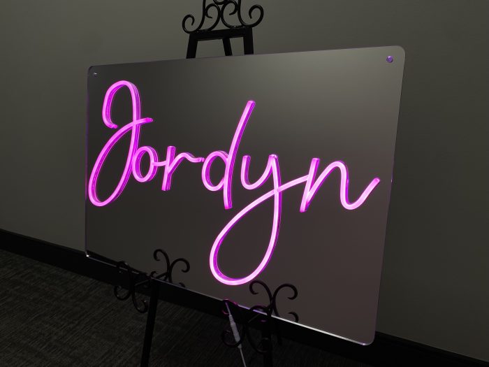 Custom Mirrored Acrylic  + Neon Accent Sign In Board for Events, Wedding, Bar/Bat Mitzvahs - Image 4