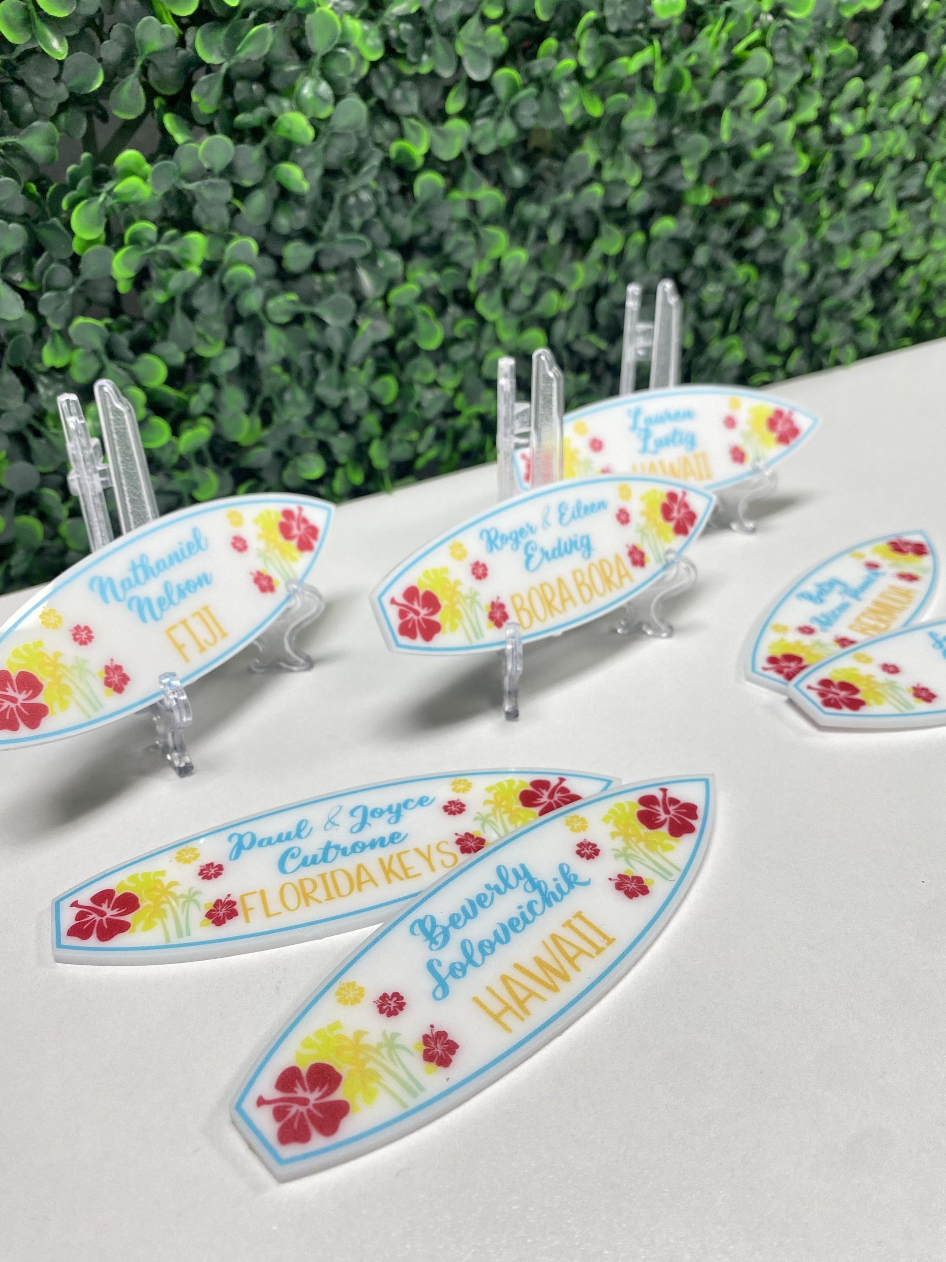 Escort Cards | Surfboard Theme | Custom Acrylic UV Printed Escort Cards | Events, Wedding, Baby Shower Bar | Bat Mitzvah - Image 2
