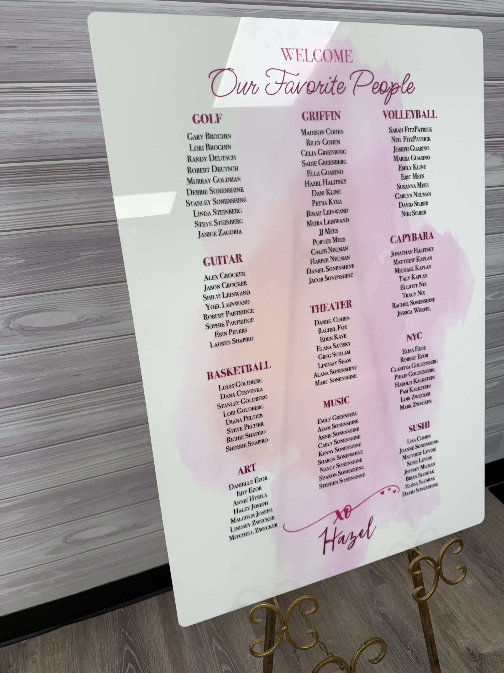 Custom Seating Chart | Acrylic UV Printed Sign for Events, Wedding, Baby Shower Bar | Bat Mitzvah - Image 3