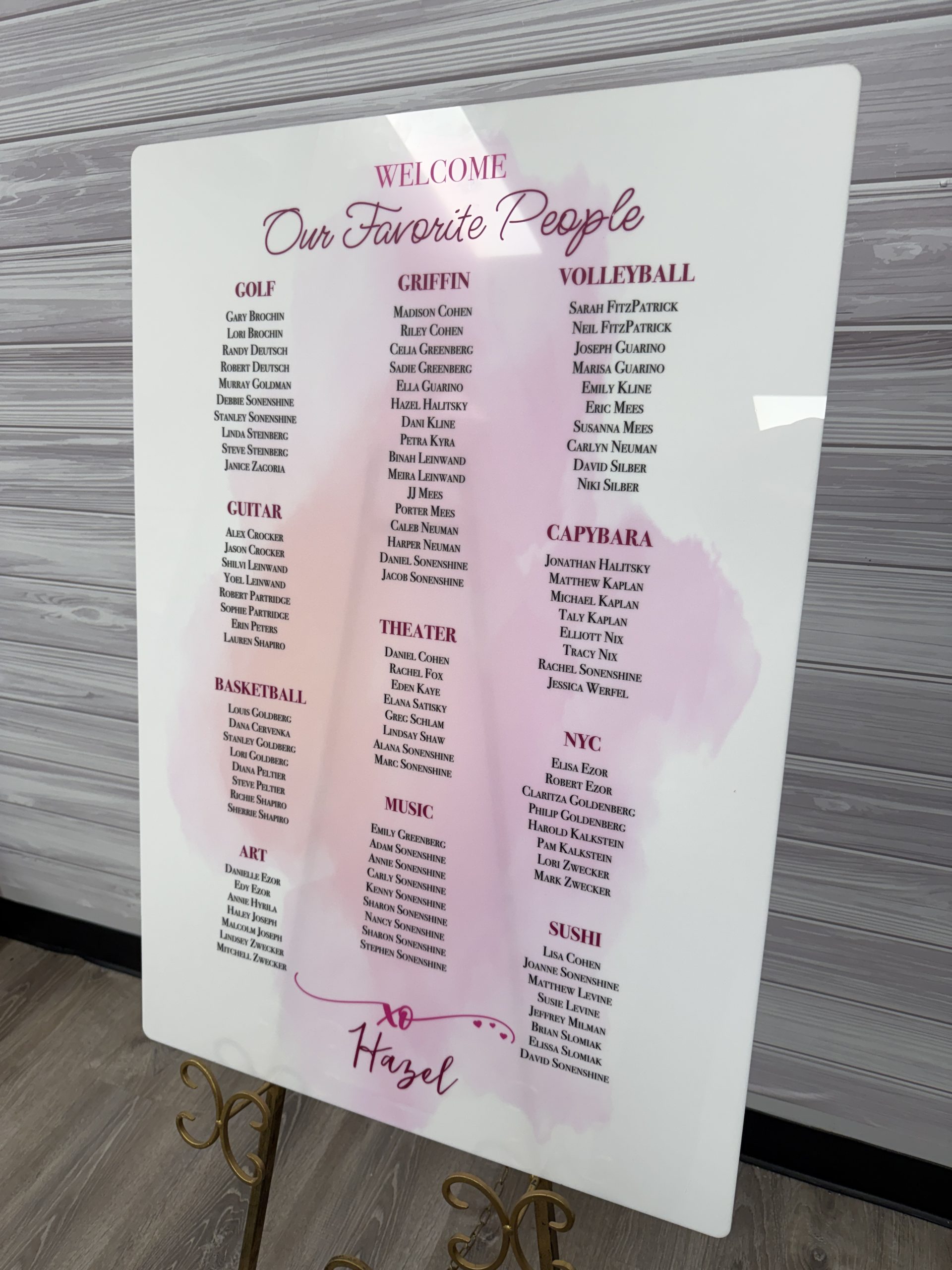Custom Seating Chart | Acrylic UV Printed Sign for Events, Wedding, Baby Shower Bar | Bat Mitzvah - Image 2
