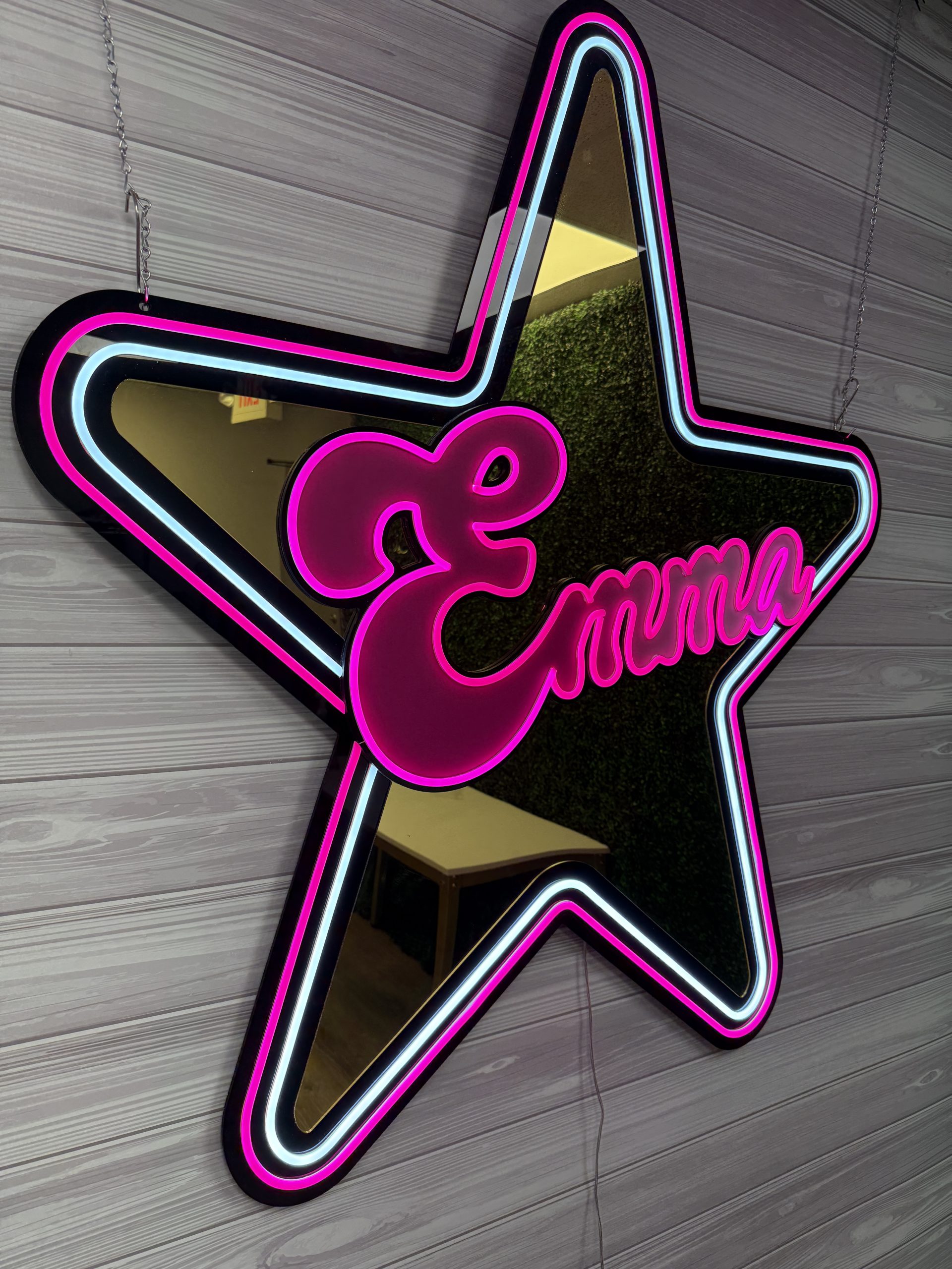 Star | Music | Theater | Musical | Theme Custom Gold Mirror and Black Acrylic + Neon Accent Sign In Board for Events, Wedding, Bar | Bat Mitzvahs - Image 2