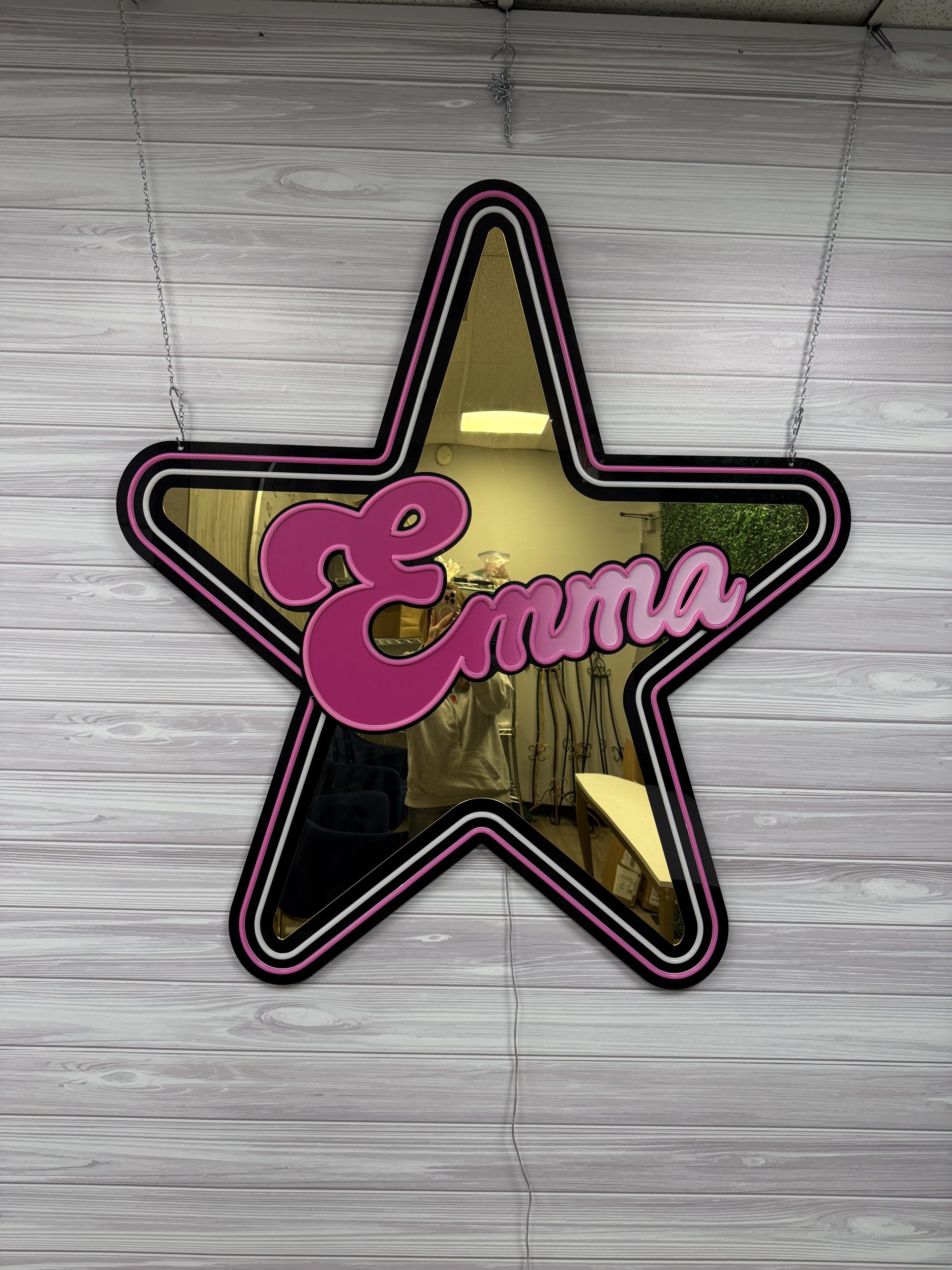 Star | Music | Theater | Musical | Theme Custom Gold Mirror and Black Acrylic + Neon Accent Sign In Board for Events, Wedding, Bar | Bat Mitzvahs - Image 8