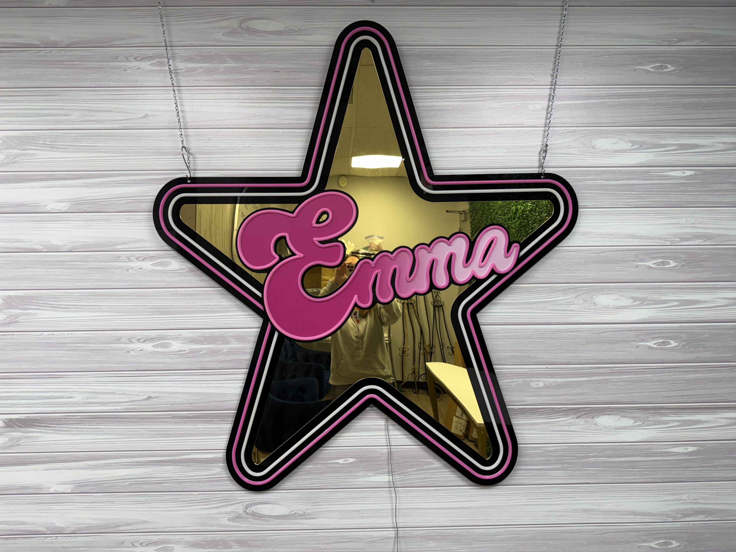 Star | Music | Theater | Musical | Theme Custom Gold Mirror and Black Acrylic + Neon Accent Sign In Board for Events, Wedding, Bar | Bat Mitzvahs - Image 4